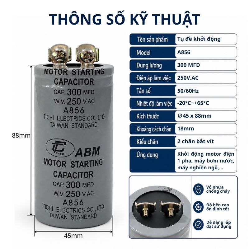 Tụ Đề Khởi Động Tinh Chi 300uF 250VAC
