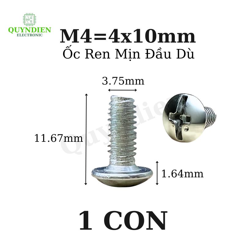 Ốc Vít Đầu Dù Ren Mịn M4=4x10mm Màu Trắng