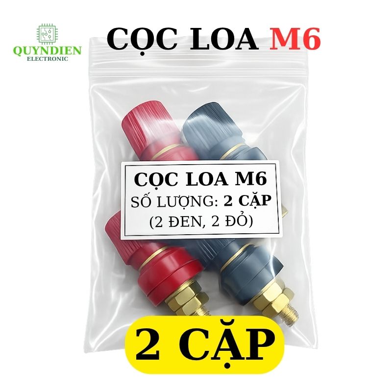Cặp Jack loa JS333 M6 Cọc Đồng NẮP NHỰA Đỏ Đen trục 6mm
