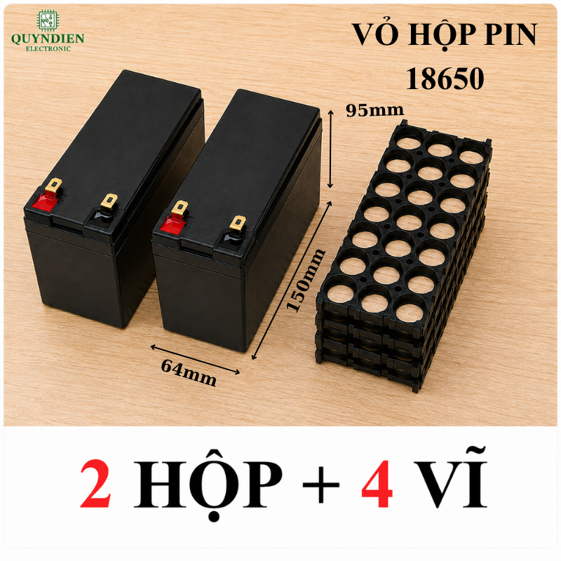 Vỏ Hộp Đựng Pin Kèm 2 Vỉ Cố Định Cell 18650 màu Đen