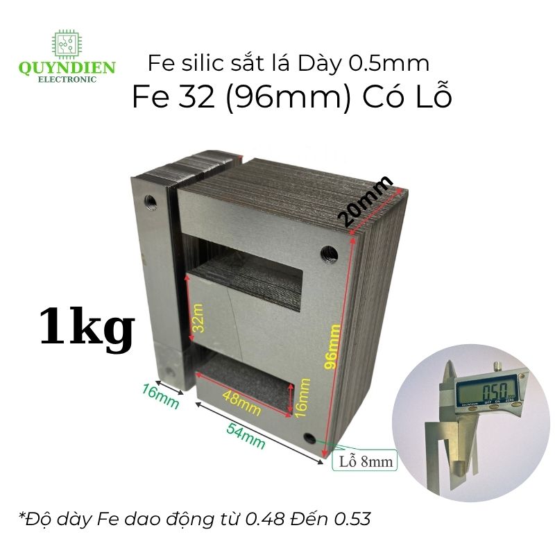 Fe Sắt silic EI lá dầy 0.5mm - 32mm (96mm) có lỗ