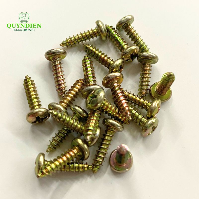 Ốc Vít Nhọn M3x12mm Đầu Tròn Ren Xoắn Mạ Vàng