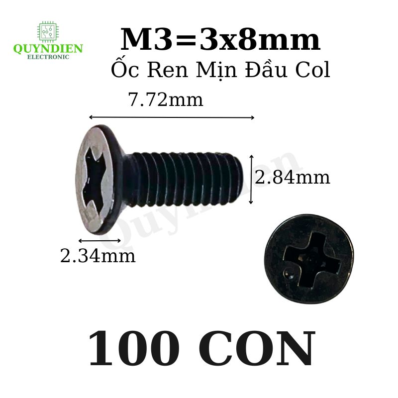 Ốc vít ren mịn M3x8mm đầu COL dài 8mm - 100 Con