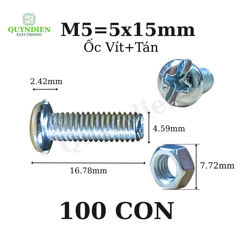 Ốc vít kèm tán M5x15mm túi 100 con