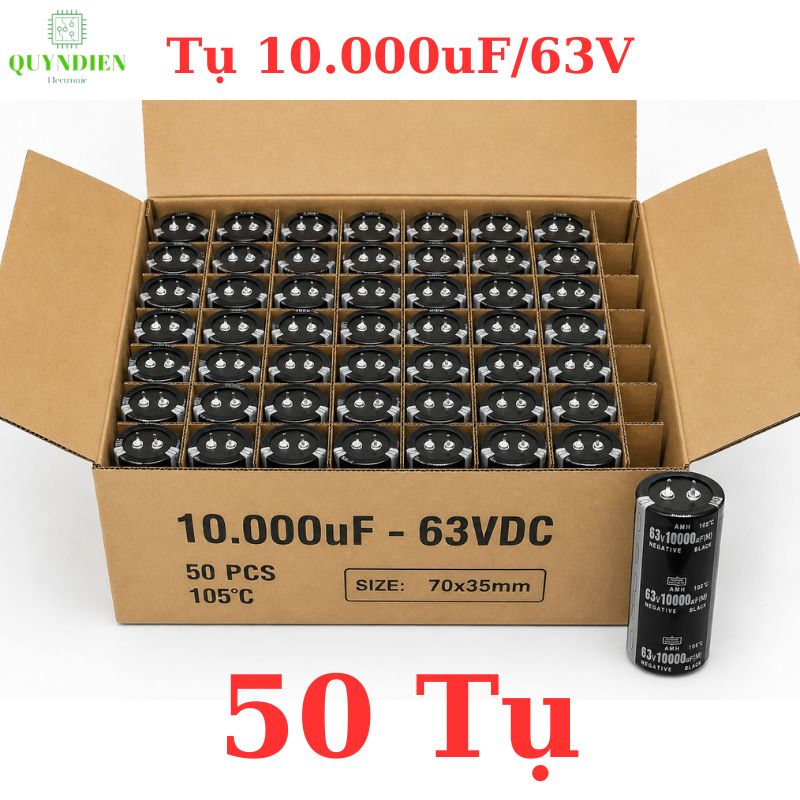 Tụ hóa lọc nguồn 10.000uf - 63v màu đen dùng trong thiết bị âm thanh, nguồn xung, và các mạch điện công suất lớn
