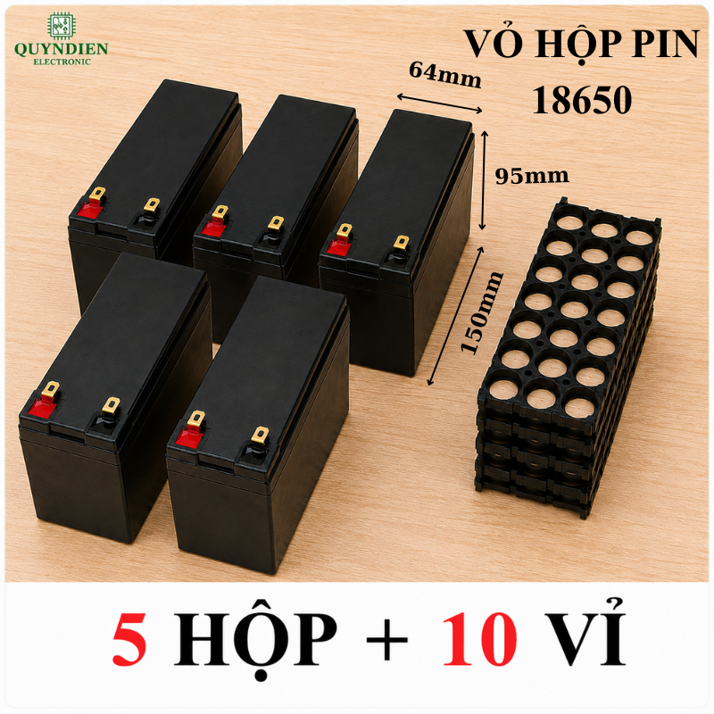 Vỏ Hộp Đựng Pin Kèm 2 Vỉ Cố Định Cell 18650 màu Đen