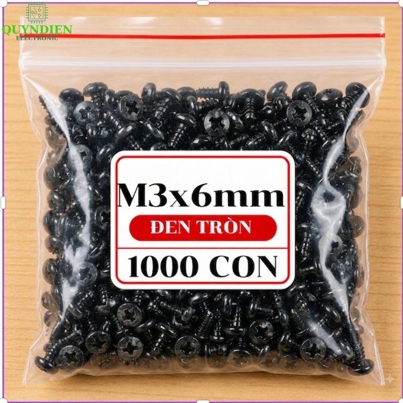 Ốc Vít Nhọn Đầu Tròn M3 Màu Đen 3x6mm