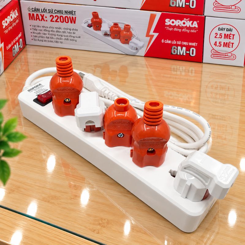 Ổ Cắm Lõi sứ chống cháy 5 Cửa Chéo con tắc 2200W  - VAT - Ổ cắm chéo 5 cửa 2200W 5A2-5