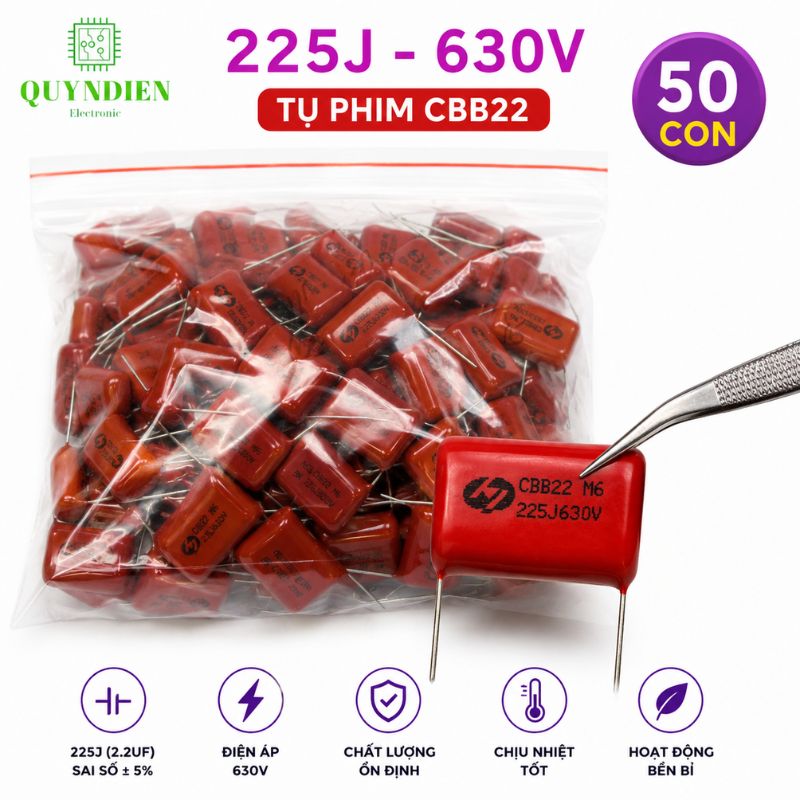 Tụ Kẹo Nâu Đỏ CBB22 225J 630V