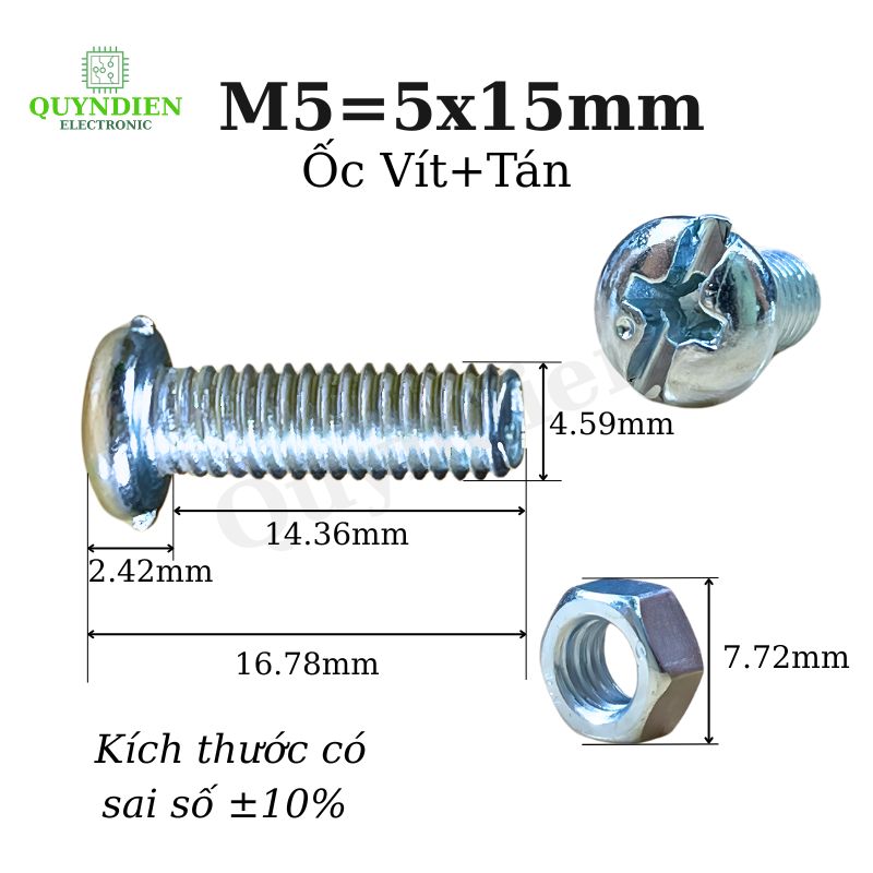 Ốc vít kèm tán M5x15mm túi 100 con