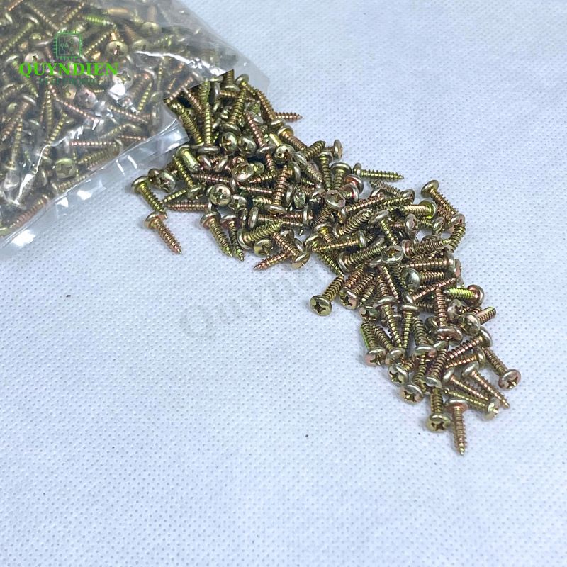 Ốc Vít Nhọn M3x12mm Đầu Tròn Ren Xoắn Mạ Vàng