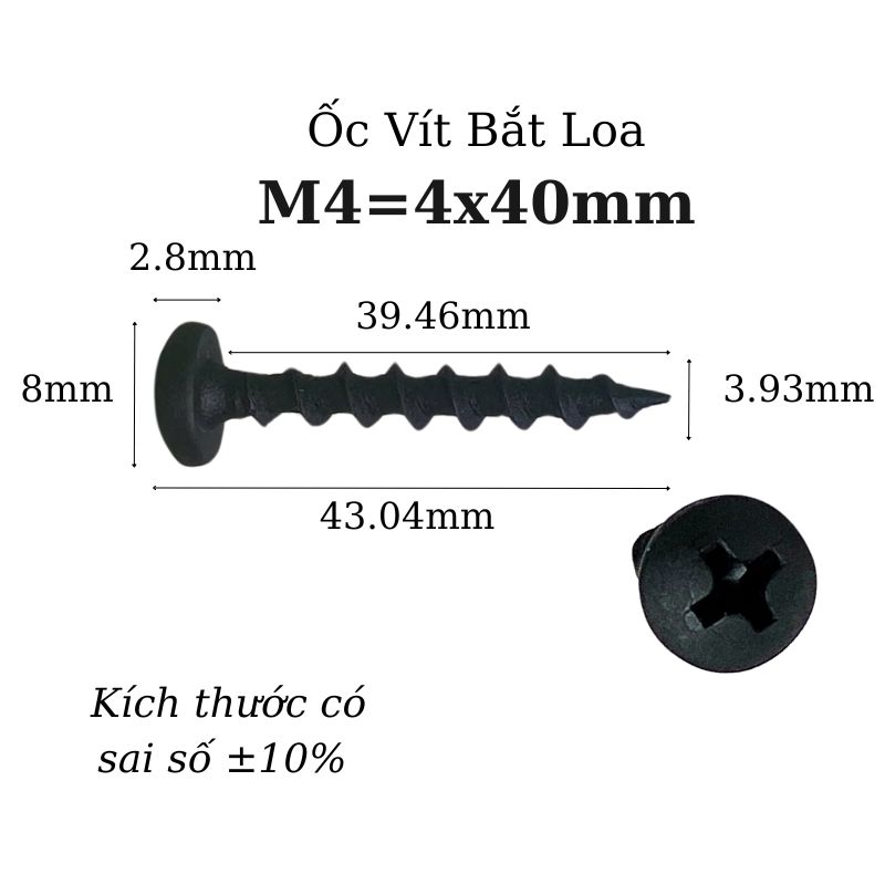 Ốc Vít Nhọn M4x40 Bắt Thùng Loa Ren Thưa Taiwan dài 40mm - Túi 1Kg