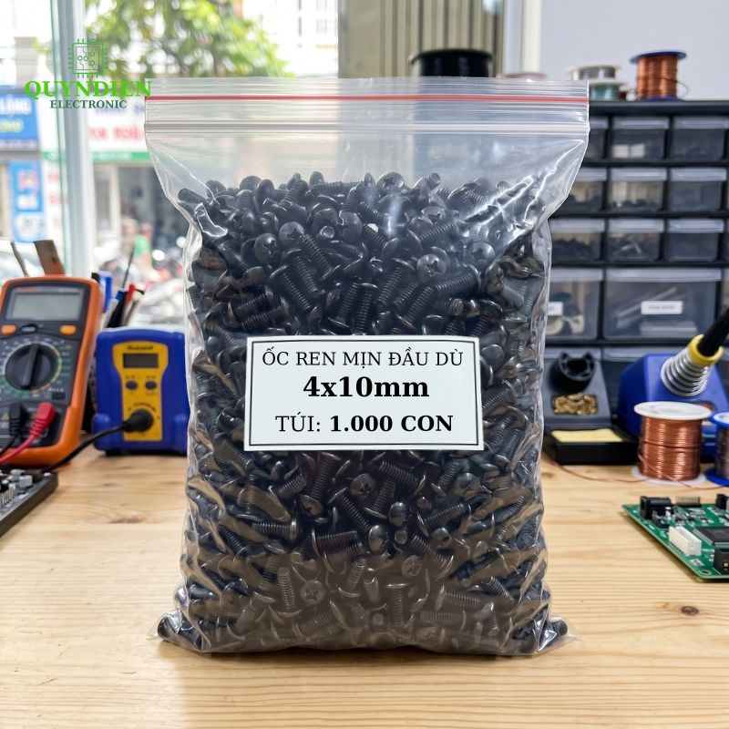 Ốc Vít Đầu Dù Ren Mịn M4x10mm Màu Đen - Túi 500 Con