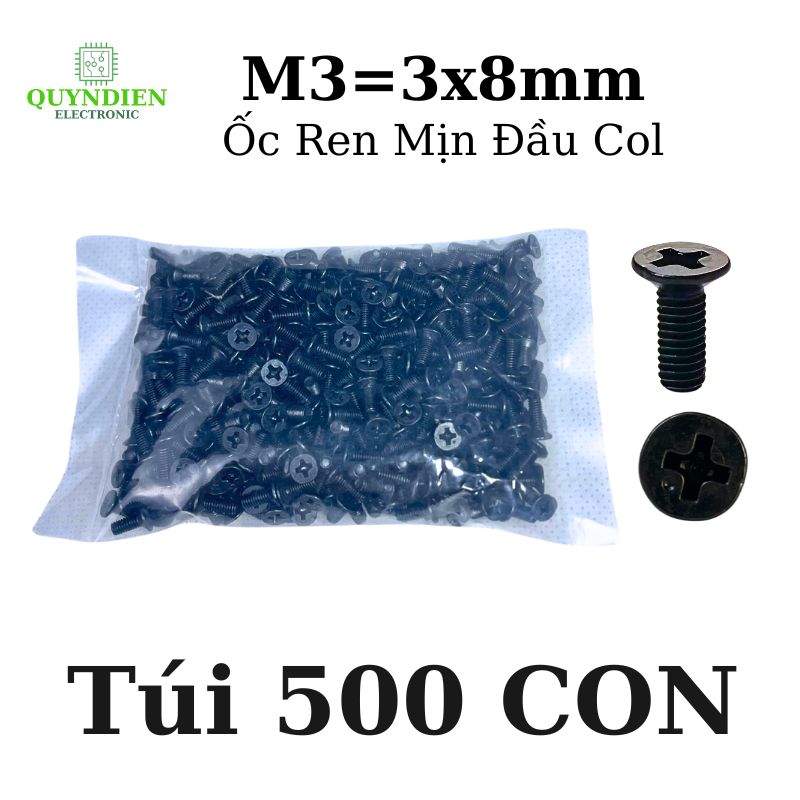 Ốc vít ren mịn M3x8mm đầu COL dài 8mm - Túi 500 Con