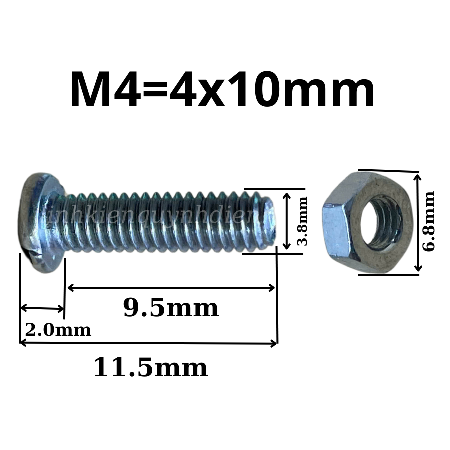 Ốc vít M4 + tán dài 10mm túi 100 con