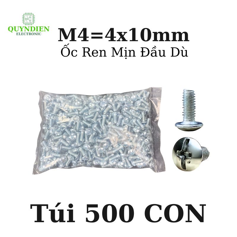 Ốc Vít Đầu Dù Ren Mịn M4=4x10mm Màu Trắng