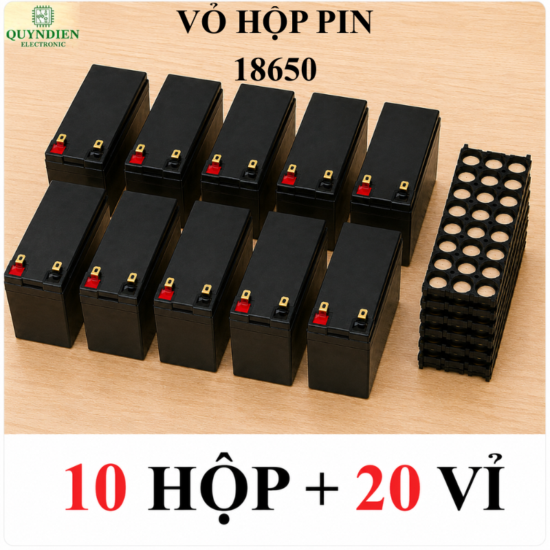 Vỏ Hộp Đựng Pin Kèm 2 Vỉ Cố Định Cell 18650 màu Đen
