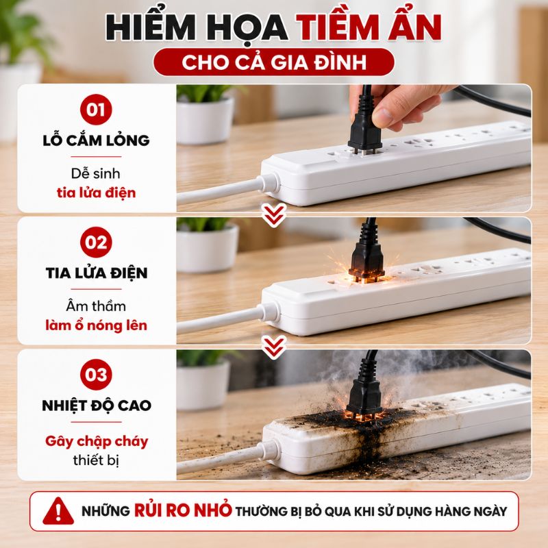 Ổ cắm 10 Cửa Chéo Con tắc 2200W