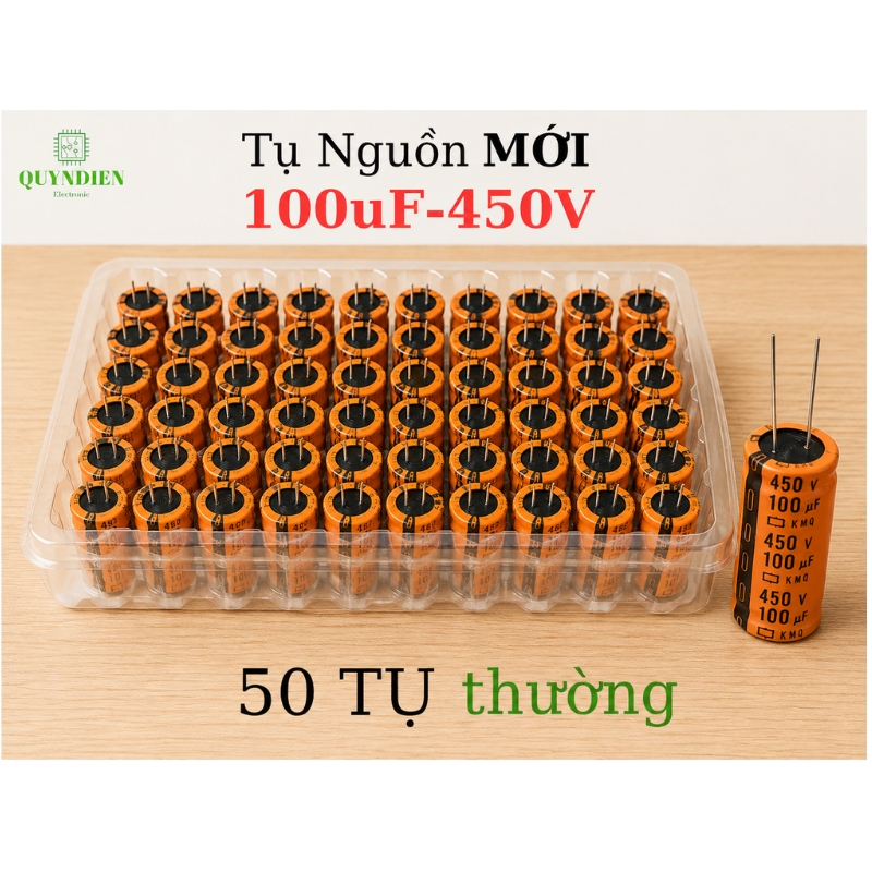 Tụ Hóa Lọc Nguồn 100uF 450V DC 105°C 18x40mm Chân Cắm Mới 100% - Linh Kiện Quỳnh Diễn