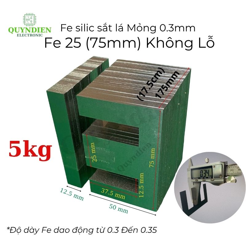 Fe silic EI lá mỏng 0.35mm - 25mm (75mm) không lỗ