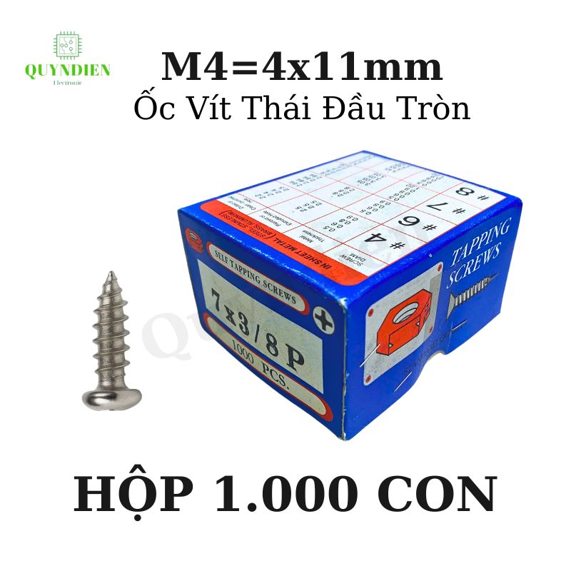 Ốc vít Thái M4x11mm ren xoắn đầu Tròn dài 11mm - 1.000 Con