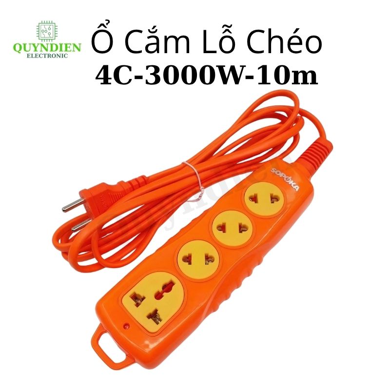 Ổ Cắm Siêu Tải 4 Lỗ Chéo 3000W (Dây Dài 10 Mét)