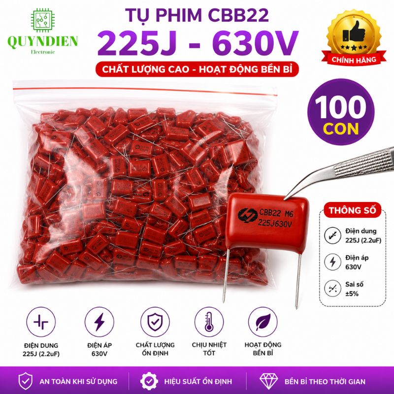Tụ Kẹo Nâu Đỏ CBB22 225J 630V