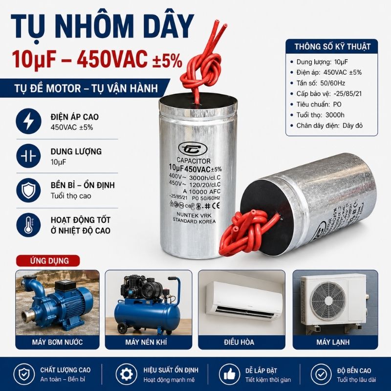 Tụ Nhôm Dây 10uF - 450V