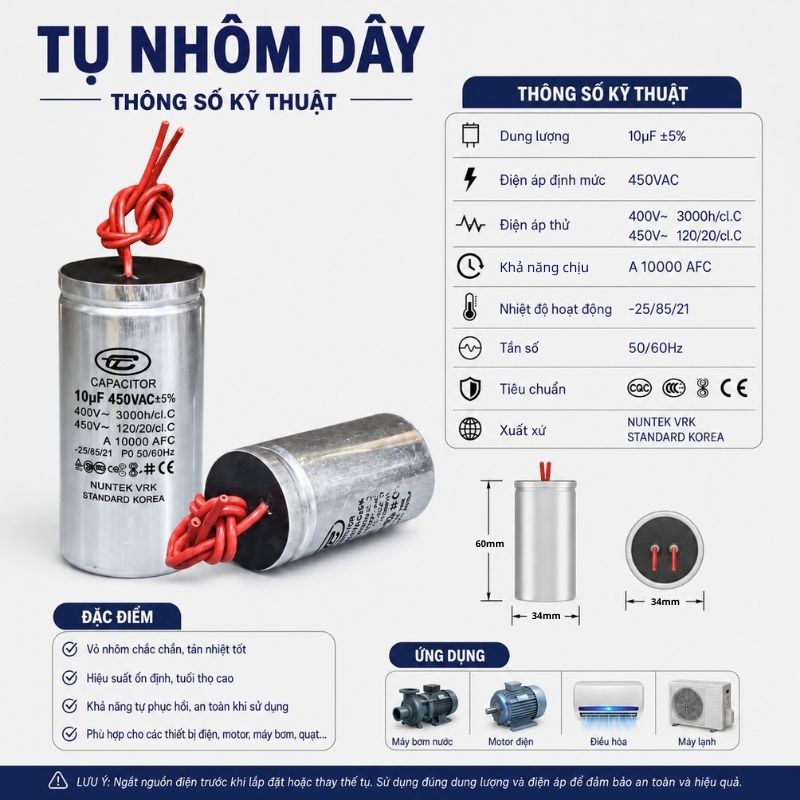 Tụ Nhôm Dây 10uF - 450V