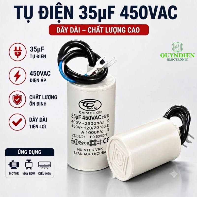 Tụ Đề Máy Bơm Nước 35uF 450VAC Tinh Chi