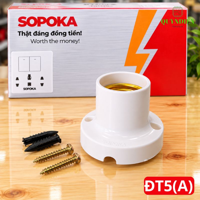 Đuôi Đèn Thẳng Lắp Trần Ren Vặn Xoáy E27 ĐT5A SOPOKA