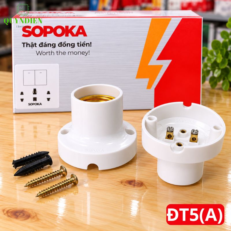 Đuôi Đèn Thẳng Lắp Trần Ren Vặn Xoáy E27 ĐT5A SOPOKA