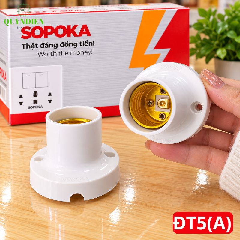 Đuôi Đèn Thẳng Lắp Trần Ren Vặn Xoáy E27 ĐT5A SOPOKA