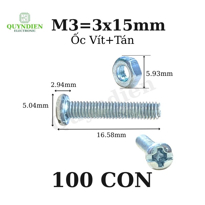 Ốc Vít Tán M3x15mm (Túi 110g) Khoảng 90-100 Con