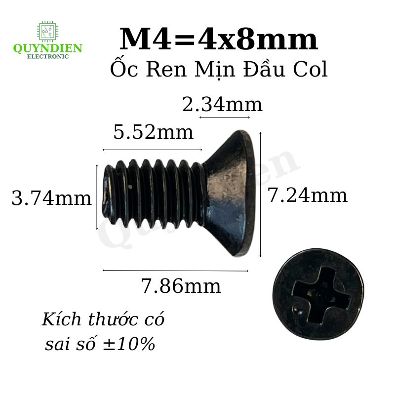 Ốc Vít Đầu COL M4 Ren Mịn 4mm Dài 8mm Đen