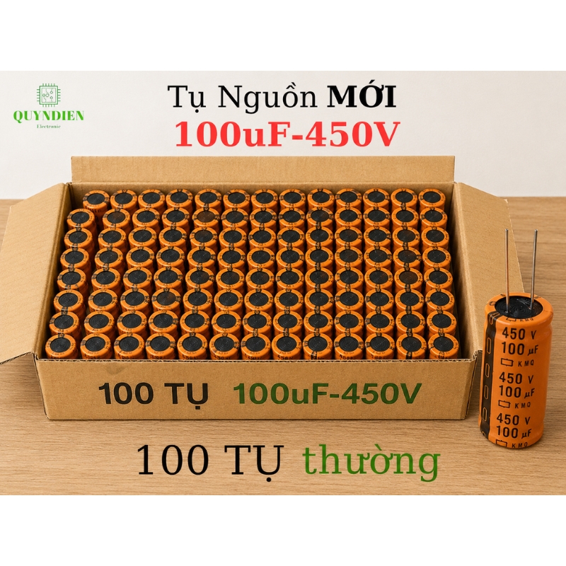 Tụ Hóa Lọc Nguồn 100uF 450V DC 105°C 18x40mm Chân Cắm Mới 100% - Linh Kiện Quỳnh Diễn
