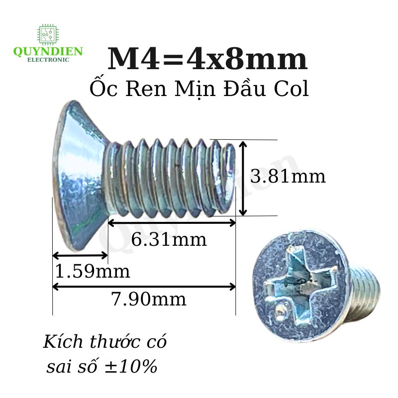 Ốc vít đầu COL Trắng M4 Ren Mịn 4mm Dài 8mm