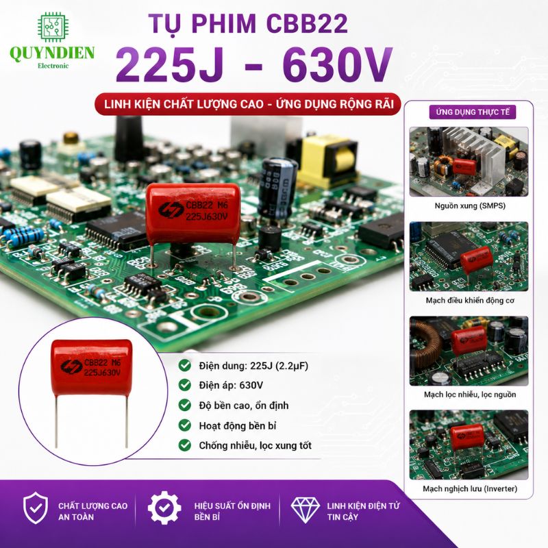 Tụ Kẹo Nâu Đỏ CBB22 225J 630V