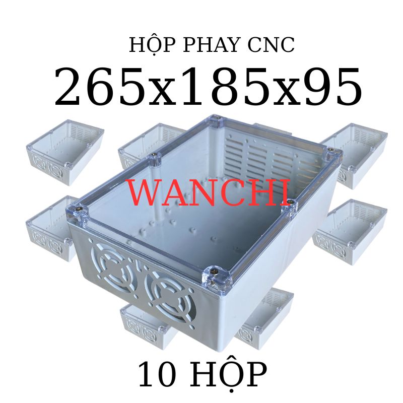 Hộp nhựa KHOAN sẵn 265x185x95mm Trắng Nắp Trong