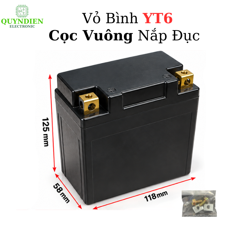 Vỏ Bình Xe Máy YT6 Cọc Vuông Nắp Đục