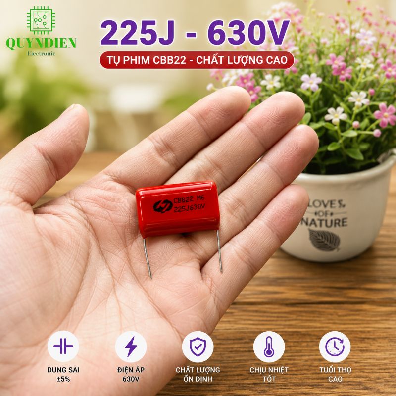 Tụ Kẹo Nâu Đỏ CBB22 225J 630V
