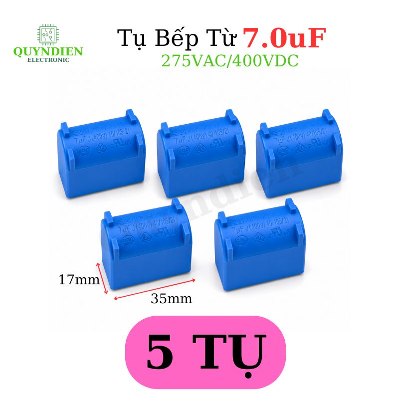 Tụ Bếp Từ 7uF 275VAC/400VDC Màu Xanh Loại Đứng