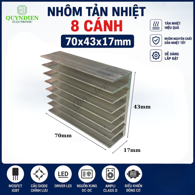 Nhôm Tản Nhiệt 8 Cánh Nhỏ 70x43x17mm