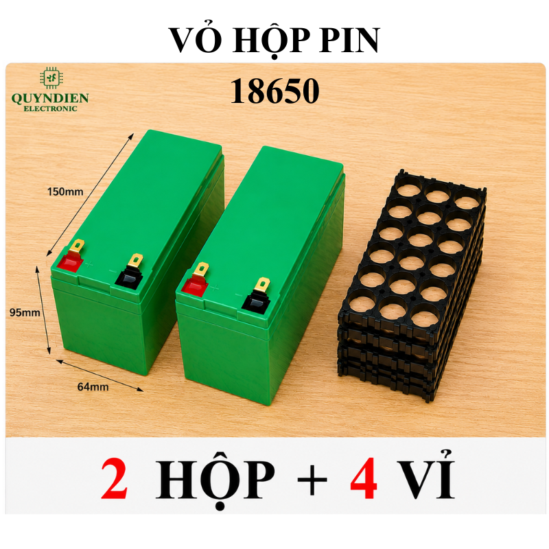 Vỏ Hộp Đựng Pin 18650 màu Xanh kèm khung