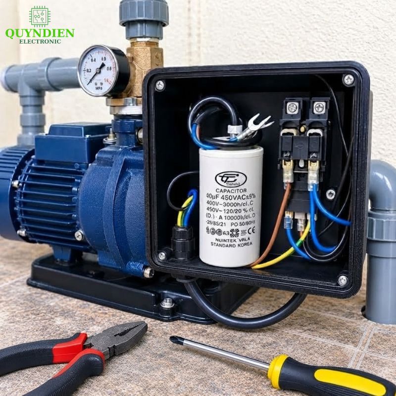 Tụ Đề Máy Bơm Nước 40uF 450VAC Tinh Chi.