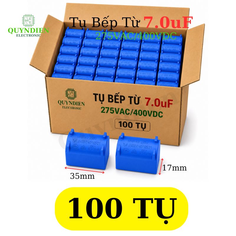 Tụ Bếp Từ 7uF 275VAC/400VDC Màu Xanh Loại Đứng
