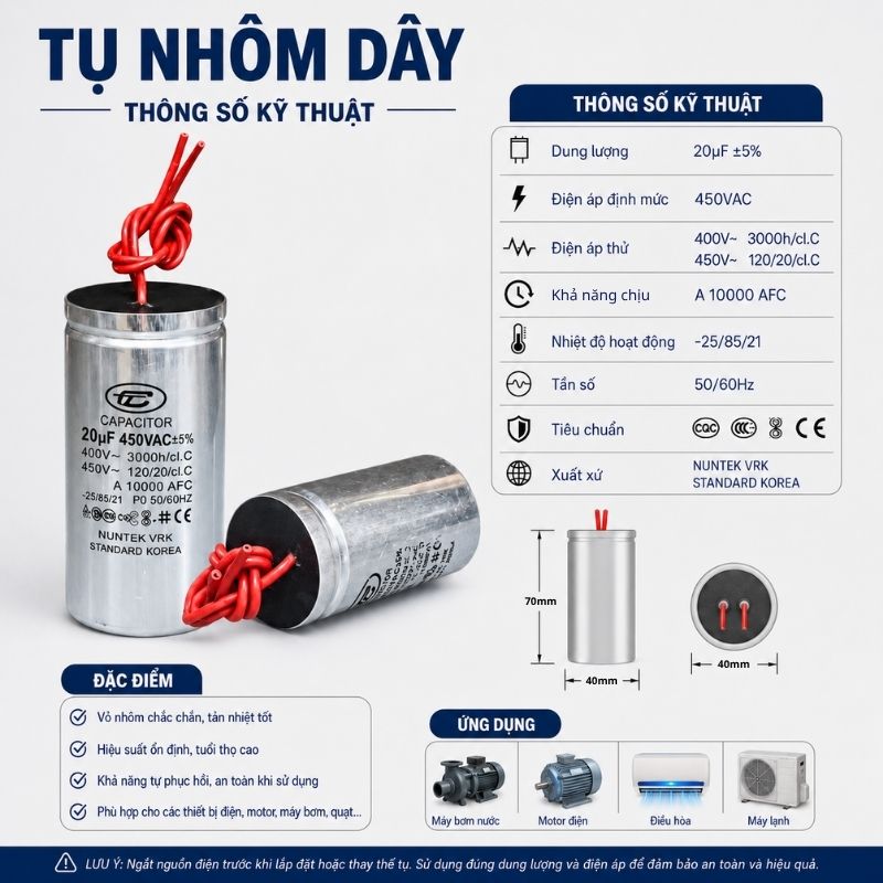 Tụ Nhôm Dây 20uF - 450V