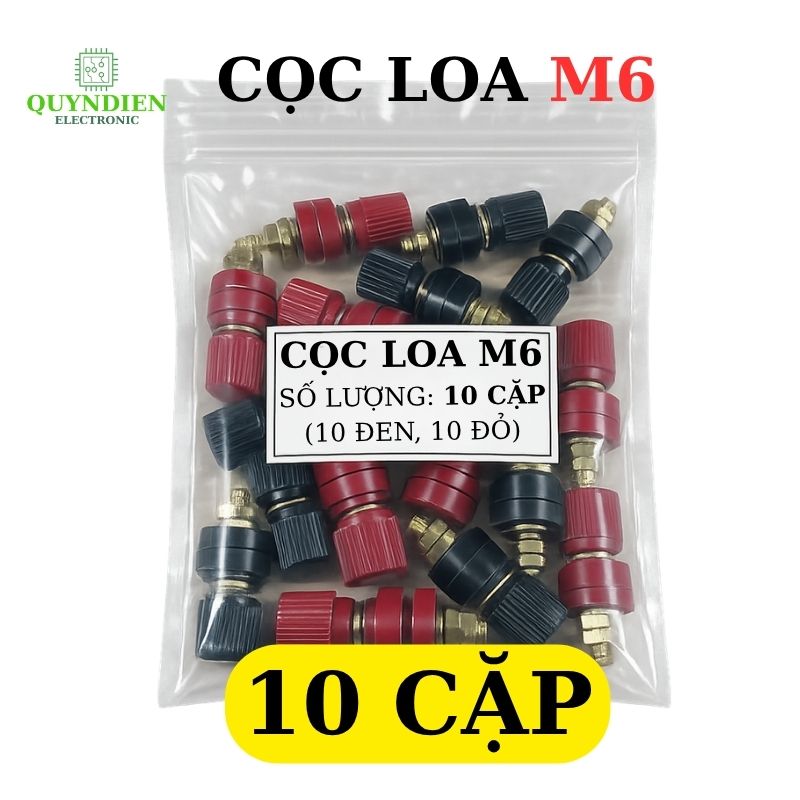 Cặp Jack loa JS333 M6 Cọc Đồng NẮP NHỰA Đỏ Đen trục 6mm