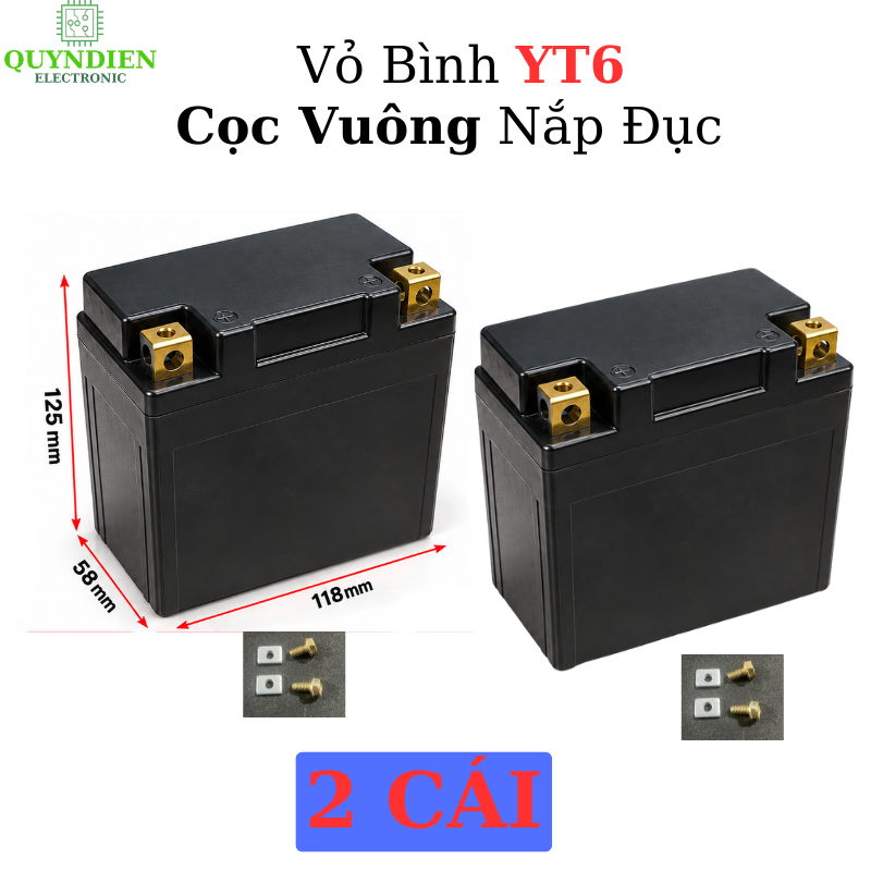Vỏ Bình Xe Máy YT6 Cọc Vuông Nắp Đục