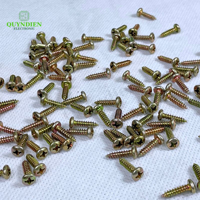 Ốc Vít Nhọn M3x12mm Đầu Tròn Ren Xoắn Mạ Vàng